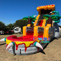 Toboggan aquatique gonflable géant en PVC de 0,55 mm sur le thème des dinosaures, château gonflable Dino, toboggans aquatiques commerciaux gonflables à vendre