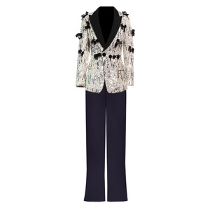2025 nueva llegada conjunto de traje de moda para <span class=keywords><strong>mujer</strong></span> chaqueta con lentejuelas pantalones de pierna ancha traje <span class=keywords><strong>juvenil</strong></span> - Product Image 1