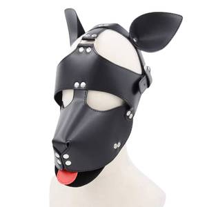 Accessoires de cosplay sexy pour femmes, couvre-chef tête de chien BDSM érotique fétichiste avec langue rouge, pour jeu de rôle, fête, <span class=keywords><strong>couple</strong></span>, chiot, couvre-tête complet - Product Image 1