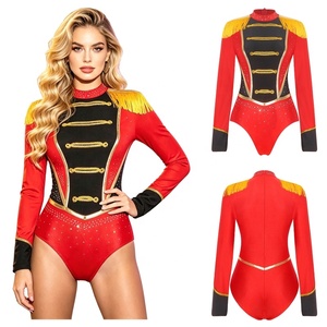 Leotardo de Danza para Mujer con Flecos Dorados y Epaulettes, Cuello Alto, Manga Larga, Traje de Maestra de Ceremonias de Circo, Disfraz para Espectáculo - Product Image 2
