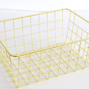 Panier de rangement trapézoïdale, 1 pc, couleur or rose, fil de fer métallique, panier de produits cosmétiques - Product Image 1