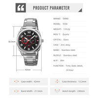 Montre pour hommes d'affaires décontractée 50mm temps 24H affichage bracelet en acier inoxydable montre-bracelet à quartz robuste 30m étanche logo personnalisé