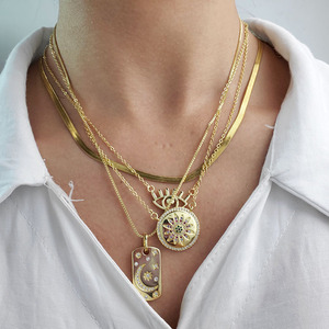 NZ1155 Chic Dainty Gold Plated zircone Diamond CZ Micro pavimentato Moon and Star Medal <span class=keywords><strong>Evil</strong></span> Eyes Daisy Disc Charm Chain collana - Product Image 2