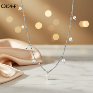 Amy Amy Pearl Necklace Stainless Steel <b>Silver</b> Plated Faux Pearl Pendant Women's Everyday Wear Classic Style C3154 - Product Image 2