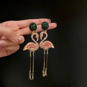 Kaimei new product 2019 fashion jewelry flamingo beautiful summer beach handmade bohemian beaded Fantasy flamingo Drop Earrings