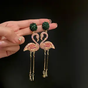 Kaimei Sản Phẩm Mới 2019 Trang Sức Thời Trang Flamingo Bãi Biển Mùa Hè Đẹp Handmade Bohemian Đính Cườm Hoa Tai Hình Chim Hồng Hạc Giả Tưởng