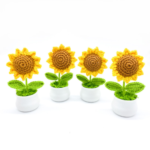 Uncinetto fiori di girasole piante artificiali in vaso Bonsai a mano ornamenti di san valentino regali uncinetto girasole - Product Image 3
