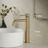 Robinet de lavabo haut de gamme en acier inoxydable 304 doré brossé avec poignée texturée, mitigeur monocommande pour salle de bain moderne