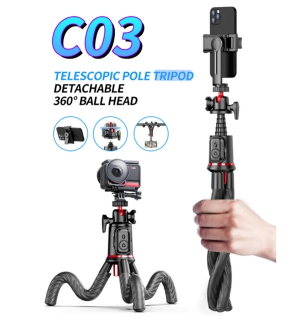 2025 New Collapsible Octopus Camera for Selfie Stick Flexible Tripod Stand with Phone Clip Remote Control Feature for Selfie