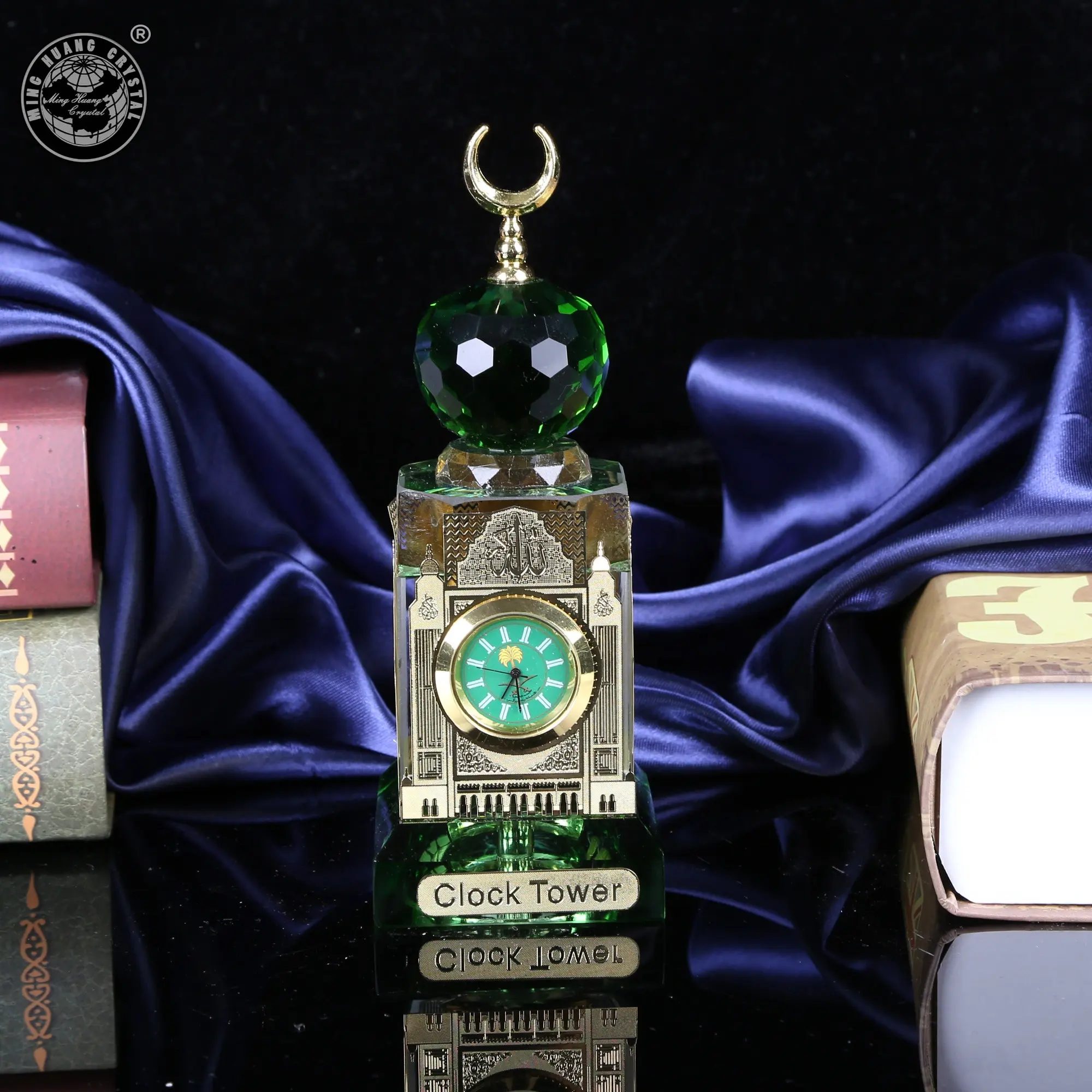 MH-G012 islamic Crystal LED Makkah Mecca Clock Tower crystal glass figurine for home decoration