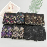 Bordure en dentelle florale brodée à sequins dorés, garniture en maille pour Abaya, Qatari, et décoration des ourlets des manches de vêtements malaisiens