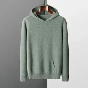 Customized cashmere autumn and winter new men's short loose hooded sweater in solid color casual pullover sweater