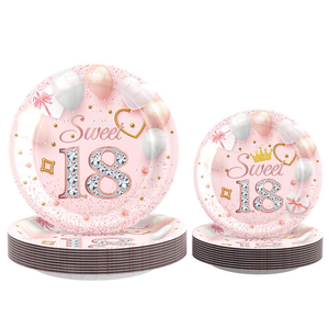 Neues 18. Geburtstags-Einweggeschirr-Set für Mädchen mit Papptellern und Tischdecke für Geburtstagsfeier-Dekoration - Product Image 6