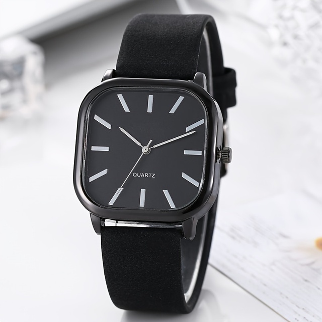 Minimalist Square Watch with Analog Display Silicone Strap Quartz Movement Wristwatch Casual Elegant Round-the-Clock Timepiece