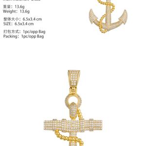 Collares de diseño de ancla con baño de oro y circonita cúbica, joyería de latón de moda con incrustaciones, colgantes y dijes - Product Image 5