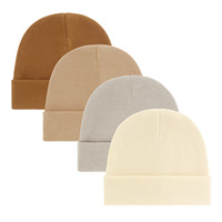 Gorro de Bebé Recién Nacido de Color Sólido con Puño, Gorro Básico de Punto Redondo de Algodón para Otoño e Invierno
