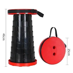 Groothandel Intrekbare Verstelbare Outdoor Campingstoel Rond Plastic Inklapbare Telescopische Draagbare Vouwkruk Met Kussens