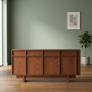 Aparador Brutalista Japandi de Teca con 4 Puertas sin Tiradores, Consola para Sala de Estar, Mueble de Almacenamiento - Product Image 2