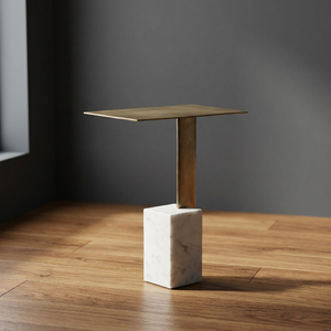 Opulent Durable Modern Rectangular Side <b>Table</b> with Marble Base and Aluminum Top Contemporary Design for Living Room - Product Image 6