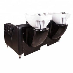 Cuencos y sillas triples para champú, cama negra para champú, lavabo de cerámica, muebles de belleza para salón de belleza - Product Image 4
