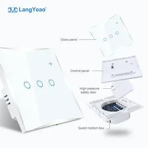 LangYeao CE RoHS 1/2/3/4 Gang 400w EU UK Tuya Alexa Remote Control Light Smart Home Wall Touch Light WiFi Smart Switch