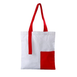 Patchwork Canvas Tote Bag Medium White Red Pocket Heat Transfer Print Shopping Bag - Product Image 1