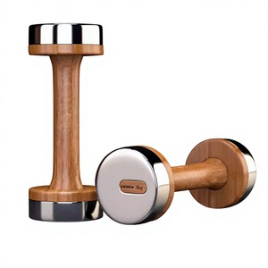 <span class=keywords><strong>Manubri</strong></span> in legno e acciaio inossidabile, disponibili in diverse misure, adatti per esercizi di fitness. - Product Image 2