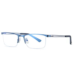 Gafas de metal retro para hombre, lentes de medio marco con bloqueo de luz azul, estilo italiano de luxe