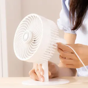 Mini ventilador de escritorio recargable por USB 2024 con luz LED, circulación de aire, rotación y cabezal vibrador alimentado por batería eléctrica