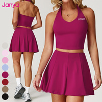 Janya setelan pakaian Golf wanita, rok tenis Yoga Mini 2 dalam 1, Tank Top kebugaran Gym cepat kering, setelan pakaian bola Golf Breathable
