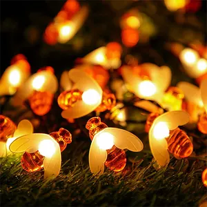 Lampu LED Dekorasi Natal, Lampu Lebah Madu Simulasi Luar Ruangan Tahan Air, Lampu Led Tenaga Surya, Tali untuk Dekorasi Taman Natal
