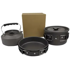 Draagbare Outdoor Camping Non-Stick Kookgerei Set Kampvuur Pot Pan Met Dragen, Tas Voor 1-2 Man Gebruik Lichtgewicht Opvouwbare Cookset/