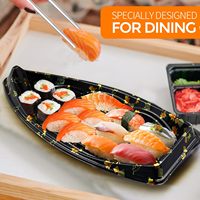 Zwarte Bootvormige Afhaalmaaltijd Fruit Dessert Koekje Sushi Verpakking Sushi Verpakking Doos Wegwerp Broodverpakking