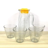 Prix de gros – Ensemble de carafes et verres à eau rayés portables (5/3 pièces) pour eau, jus, bière, vin