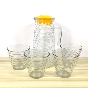 Precio al por mayor, portátil, 5/3 Uds., juego de tazas de jarra de agua de vidrio a rayas, jarra para agua, jugo, cerveza, vino - Product Image 3