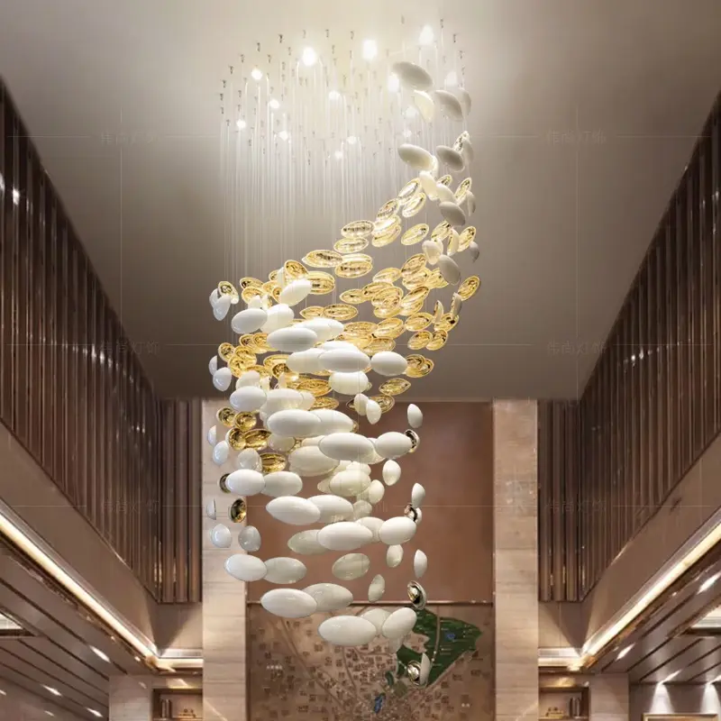 호텔 로비 레스토랑 거실 크리에이티브 빌라 나선형 계단 유리 샹들리에 높은 천장 조명