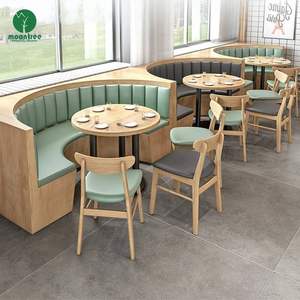 مقاعد خشبية عصرية نصف دائرية من مونتري للمطاعم، أثاث بمقاعد عالية على شكل حرف U مع طاولة للمقاهي والفنادق - Product Image 5