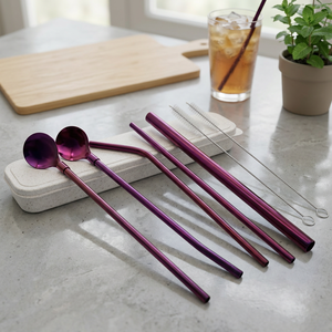Modern Metal Cocktail <b>Bar</b> <b>Tools</b> Set 4Pc Ice Scoop Strainer Reusable Purple - Product Image 2