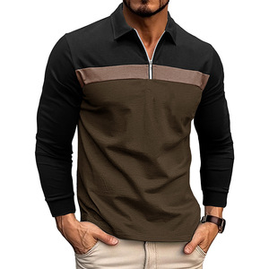 <strong>Code</strong> polo male t shirt 2023 autumn and winter new lapel color matching polo shirt <strong>export</strong> male long sleeves - Product Image 6
