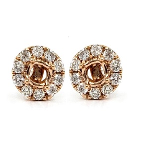 Boucles d'oreilles semi-monture en forme de cluster de forme ronde en or rose massif 18 carats de haute qualité en usine en Chine pour femmes - Product Image 1