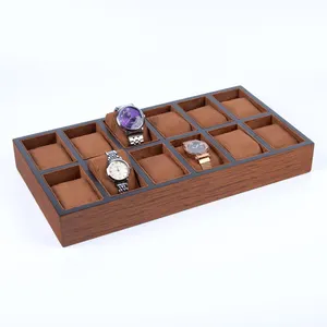 Kotak Display tali jam tangan 12 slot kayu antik Logo kustom jam tangan pria wanita