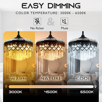 Ventilateur de plafond LED moderne avec fer à repasser de 42 pouces et lustre en cristal de 48 pouces Télécommande rétractable de 48 pouces pour le salon