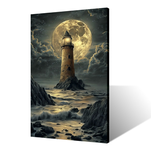 Arte Murale Moderna con Paesaggio Costiero, Stampa Digitale Ecologica, Paesaggio Marino Notturno con Onde Oceaniche - Product Image 2