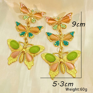 Boucles d'oreilles longues en or exagérées Boucles d'oreilles en perles de verre pour femmes a <span class=keywords><strong>Farfalla</strong></span> - Product Image 5