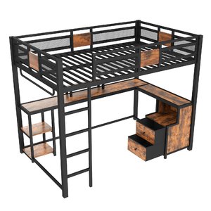 Full Size <strong>Loft</strong> <strong>Bed</strong> <strong>Frame</strong> with Desk and Storage Non-woven Fabric Drawers, Heavy-duty Metal <strong>Loft</strong> <strong>Bed</strong>, Nosie-free ODM/OEM Available - Product Image 3