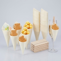 Cônes en bois de bouleau jetables, écologiques, biodégradables, robustes, pour les boutiques de yaourts glacés