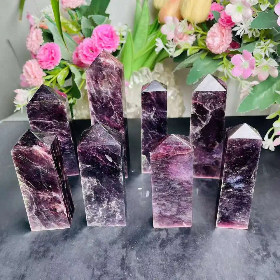 Venta al por mayor Cristales curativos Venta al por mayor Cristal natural Cuarzo Tetraedro Torre de Mica púrpura Punta de cristal Varita