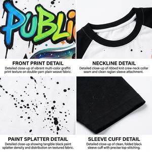 Camiseta de Hombre Personalizada de Lujo, Estilo Urbano, 230GSM, con Bloques de Color, Impresión DTG, Diseño con Tinta Salpicada y Dibujo a Mano - Product Image 2