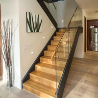 Stringer en métal simple moderne Escalier droit en bois de chêne Villa Escalier intérieur à poutre avec balustrade en verre pour appartement DIY