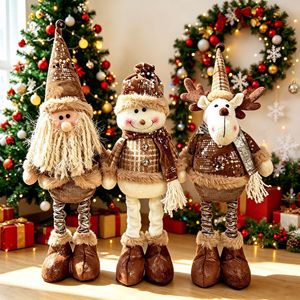 LINGKAI Brown Sequin Retractable Handcrafted Eco-Friendly Christmas Dolls Standing Gnome Snowman Reindeer Plush Figurines <b>Table</b> - Product Image 1